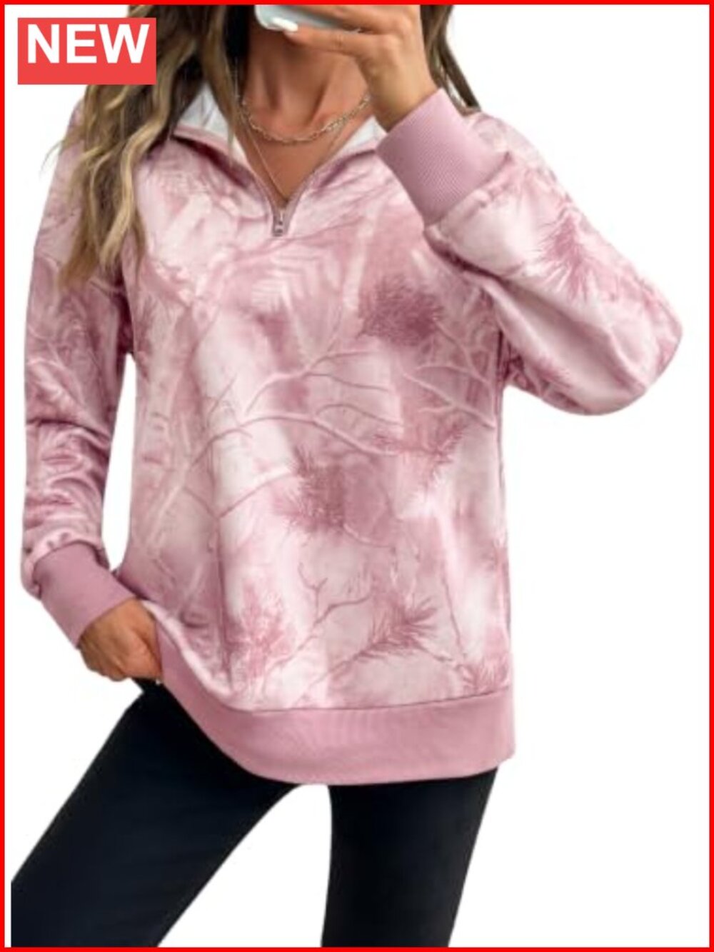 Womens Quarter Zip Sweatshirt Leaf Print Pullover Fall